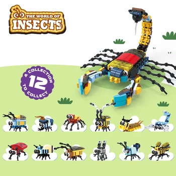 12В1 Мини Насекомые Животные Строительные блоки Скорпион Трансформация фигурки динозавра Набор микро кирпичиков Развивающие игрушки для детей в подарок