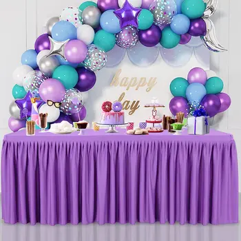 14-футовая фиолетовая юбка для стола со скатертями для прямоугольных столов для принцессы, душа ребенка, украшения для банкета, вечеринки по случаю дня рождения девочек