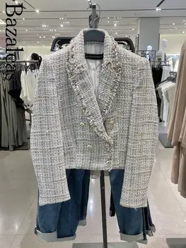 2023 Bazaleas Store Traf 2023 Клетчатый пиджак Женский двубортный пиджак Блейзер Пальто женская официальная одежда