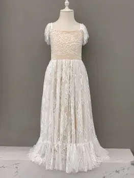 2023 г. Платье с кружевным ремешком для девочек, детские свадебные платья принцессы с цветочным узором, детская одежда