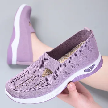 2023 Женская обувь Сетчатая Легкая дышащая повседневная обувь без застежки, однотонная универсальная обувь на плоской подошве, Zapatos De Mujer Sneaker
