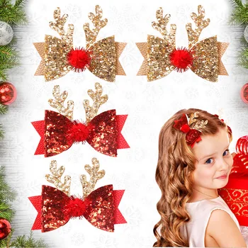 24 шт./лот, 2023, Рождественские заколки для волос с блестящим бантом и пайетками, Рождественский праздничный подарок