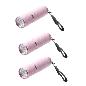 3X Уличный мини-фонарик с розовым резиновым покрытием на 9 светодиодов