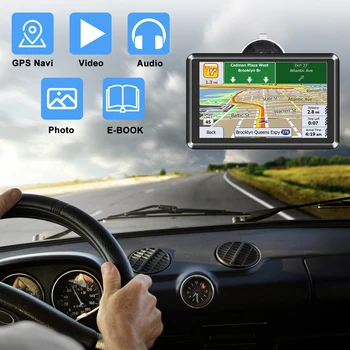 5-Дюймовый Автомобильный GPS-Навигатор HD С Сенсорным Экраном Sat Nav 256 МБ + 8G Портативный Навигатор Mini USB TF EU AU Карта Северной Америки Сигнализация О Превышении скорости