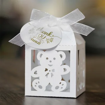 50 шт. Коробка конфет с медведем, вырезанная лазером, Подарочные коробки для шоколада с бирками 