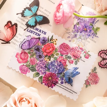 50 шт./упак. Наклейки с цветами-бабочками, декоративная клейкая наклейка 