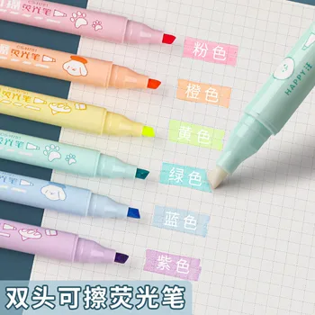 6 цветов стираемых маркеров kawaii, пастельные маркеры, флуоресцентная ручка с двойным наконечником для художественного рисования, разметки школьных канцелярских принадлежностей