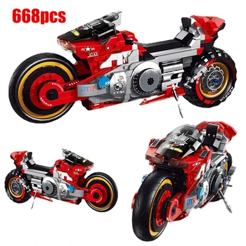 668шт City Technical Moc Machiner, Строительный блок для мотоциклов, Кирпичные Гоночные Классические модели мотоциклов, Игрушки для детей и мальчиков