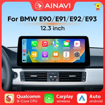 Ainavi 12,3 Дюймов Автомобильный Радиоприемник Android 12 Авто Мультимедийная Система Плеер Для BMW 3 Серии E90/E91/E92/E93 Беспроводной Carplay Qualcomm