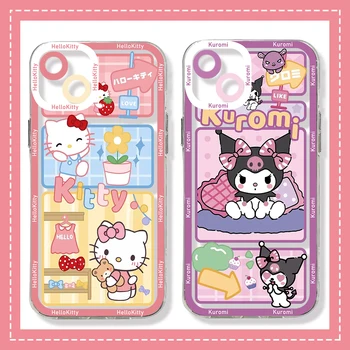 Aoger Sanrio Hello Kitty Kuromi Pochacco Чехол для Телефона Apple iPhone 14 12 Pro Max 11 13 Mini Funda Жидкая Прозрачная Крышка