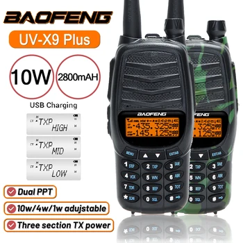 Baofeng UV-X9 Plus 10 Вт Высокой мощности Тройной 10 Вт/4 Вт/1 Вт Двойной PTT УКВ/UHF Двухдиапазонная Рация Upgrade UV-5R UV-82