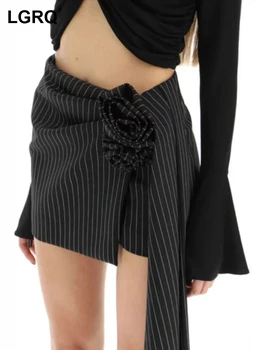 LGRQ 2023 модный дизайн с трехмерным цветочным декором, женская короткая юбка в полоску, осенние новые модные юбки 19F1978