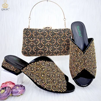 QSGFC Итальянский дизайн, модные босоножки с кристаллами, Нигерия, Африка, Популярный набор сумок для обуви на высоком каблуке, повседневная универсальная обувь с рыбьим ртом
