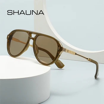 SHAUNA Retro Double Bridges Pilot Мужские солнцезащитные очки, Модный бренд, Дизайнерские оттенки UV400, Трендовые заклепки, Женские Роскошные Солнцезащитные очки