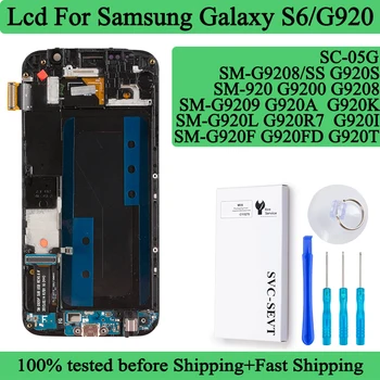SM-G920 G920F G9208 G9209 Оригинальный Подержанный ЖК-дисплей Для Samsung Galaxy S6 Дисплей Сенсорный Экран Дигитайзер Панель В Сборе ЖК-РАМКА