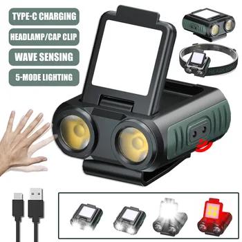 USB Перезаряжаемый светодиодный индукционный налобный фонарь с зажимом для крышки, головной фонарик для кемпинга, рыболовный фонарь, встроенный аккумулятор емкостью 1200 мАч