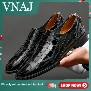 VNAJ/ Мужские модельные туфли ручной работы из крокодиловой кожи; Мужские лоферы с красной подошвой; Высококачественная кожаная роскошная свадебная обувь;