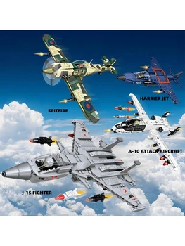 WW2 Военная модель MOC Серии A-10 J-15 Harrier Реактивный истребитель с фигурками Коллекция Строительных блоков Кирпичи Игрушки для мальчиков Подарки
