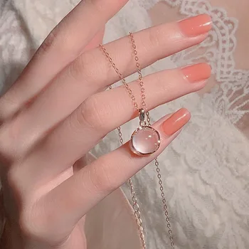 Y2k Модные ожерелья с подвеской из розового кристалла Для женщин, очаровательное эстетическое ожерелье с цепочкой на ключицу, подарок для вечеринки e511
