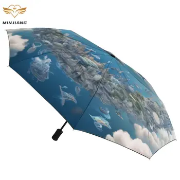 Автоматический зонт Dolphin с 8 ребрами жесткости, каркас зонта из углеродного волокна с 3D животными, легкий зонт с защитой от ультрафиолета, зонты для мужчин и женщин