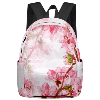 Акварельный рюкзак с розовым цветком Сакуры, школьные сумки для подростков, студенческая сумка для ноутбука, женский повседневный рюкзак для путешествий