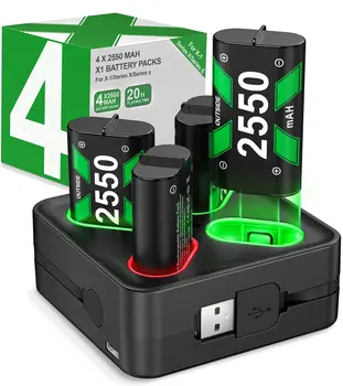 Аккумуляторная Батарея 4X2550mAh Для Xbox One + Зарядный кабель USB/Type-C Зарядное Устройство для Xbox Серии X/S/Xbox One S / X Controller 2023
