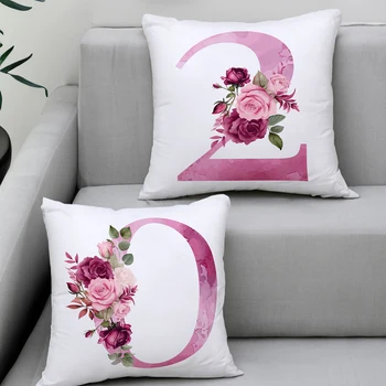 Бархатная наволочка из персиковой кожи, Розовая наволочка с цифрами, Декоративные подушки для дивана 45x45 см, наволочка для дома и украшения