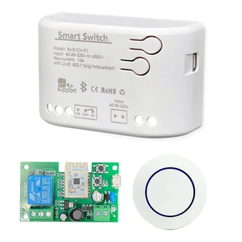 Белый модуль переменного тока 85-250 В с чехлом Wifi + BT 1CH дистанционное реле Ewelink для Alexa Google Home с пультом дистанционного управления 2,4 G