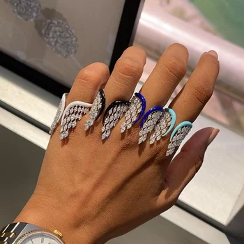Великолепное кольцо с крыльями из розовой и голубой эмали, кольцо на палец свободного размера для женщин, идеальный модный аксессуар
