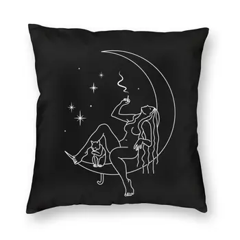 Викканская ведьма с котом, курящим на квадратной наволочке в виде полумесяца, украшение наволочки на Хэллоуин, подушка для дивана