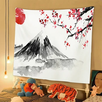 Гора Фудзи, цветущая вишня, Гобелен на стене, художественные украшения для дома, эстетическое оформление комнаты, Гобелены, Таприсы, декор, декоры