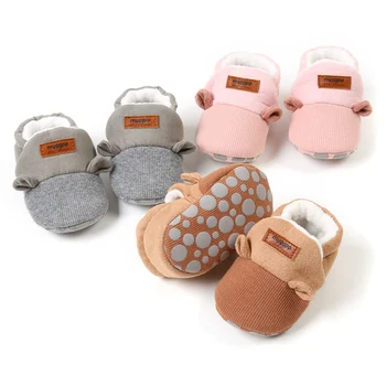 Детские зимние ботинки Для малышей, обувь для новорожденных, обувь для ползания, теплые пинетки для мальчиков и девочек, ходунки с милыми ушками, первые ходунки