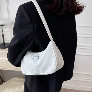 Женская нейлоновая однотонная сумка через плечо на молнии, Маленькие сумки-мессенджеры в виде полумесяца, Роскошная дизайнерская сумка, ретро Женские сумки через плечо