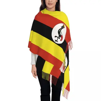 Женская шаль из пашмины с флагом Уганды, обертывания, шарф с бахромой, Длинный Большой шарф