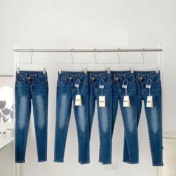 Женские джинсы-карандаш с неправильной талией, женская летняя уличная одежда, узкие джинсы-карандаш с длинными рукавами, повседневные узкие джинсовые брюки