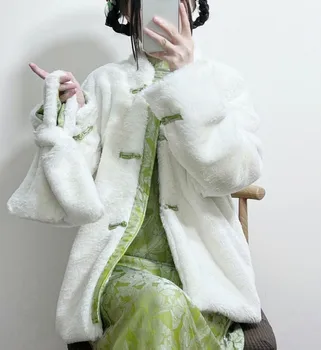 Женские короткие шерстяные хлопчатобумажные куртки-пальто чистого цвета Простого дизайна в повседневном стиле, украшенные пуговицами и карманами