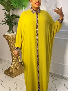 Женское свободное длинное платье, комплект из 2 предметов, Элегантный Леопардовый отложной воротник, длинный рукав с подкладкой, Африканские женские халаты, платья одного размера