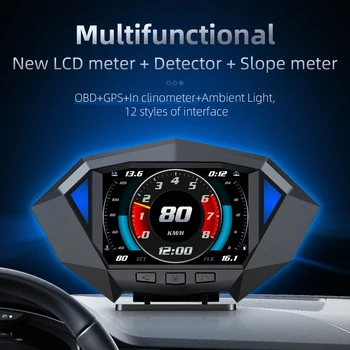 ЖК-дисплей OBD высокой четкости, установленный на автомобиле, HUD head up display, универсальный измеритель скорости, высоты и уклона внедорожника