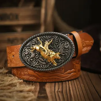 Западный ковбойский ремень из искусственной кожи-мужской поясной ремень с цветочной гравировкой в виде быка для джинсов