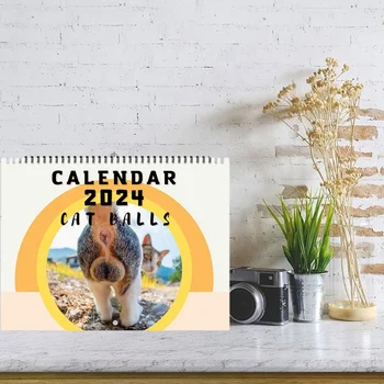 Календарь кошачьих шариков 25x19 см Календарь забавных кошачьих дырочек на 12 месяцев Календарь кошачьих шариков на 2024 год