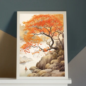 Картина по номерам Пейзаж из дерева Хурмы на горе, ручная работа, подарок для взрослых и детей, украшение стен цифровым искусством