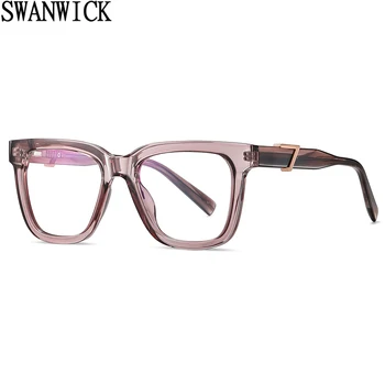 Квадратные очки Swanwick из ацетата blue light TR90, модные большие оправы для очков для женщин, сине-коричневые прозрачные линзы, высокое качество