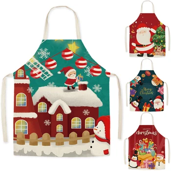 Креативные женские кухонные фартуки с рождественским принтом, Санта-Клаус, Олень, елка, Маслостойкий хлопковый льняной Противообрастающий фартук шеф-повара