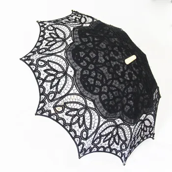 Кружевной зонт, Кружевной зонтик, хлопковый крючок, цветочный танец, Фотография, свадьба, Прямая деревянная ручка, Бежевый зонтик