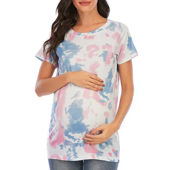 Летние Женские Топы с галстуком-краской Для беременных, Повседневная одежда для беременных, Футболка для беременных, Топы с галстуком-краской, Блузка, Повседневная одежда для беременных