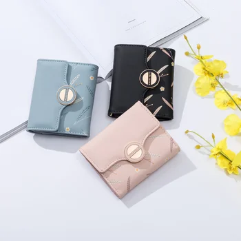 Маленькая свежая женская сумочка в студенческом стиле, симпатичная корейская версия, многофункциональный кошелек с принтом в три сложения.