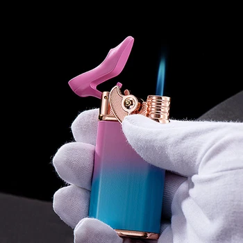 Металлическая перекидная горелка с бутановым газом, креативная многоцветная зажигалка на высоких каблуках с ярко-синим пламенем, портативные Аксессуары для курения, гаджеты для женщин