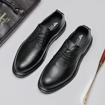 Мужская Официальная Кожаная Обувь С острым носком, Мужские Черные Ботинки в Деловом Стиле в Британском Стиле, Обувь для Мужчин, Chaussure Hommes Office Q532