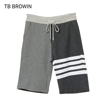 Мужские летние шорты TB BROWIN, хлопковые однотонные пятиточечные брюки в полоску, повседневный Корейский дизайн, Эластичный пояс, женские шорты в тон.