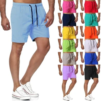 Мужские пятиточечные быстросохнущие однотонные пляжные брюки, мужские спортивные шорты для фитнеса